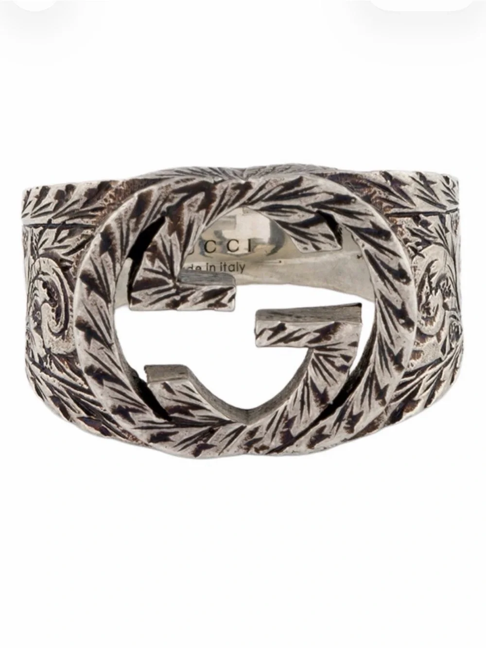 NWT Gucci Engraved Sterling Silver Double G Ring
